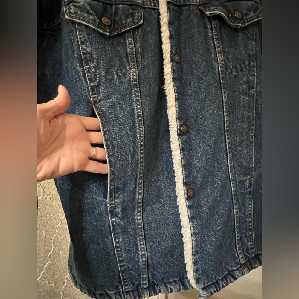 Levi’s MENS MEDIUM blue denim jacket wool/sherpa lining Made 🇺🇸 warm jean button - Picture 13 of 13